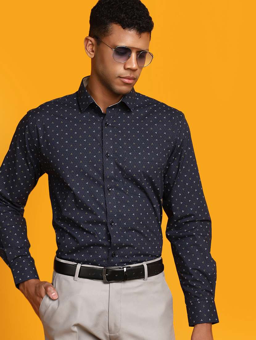 men navy blue printed formal shirt - 20594905 -  Standard Image - 2