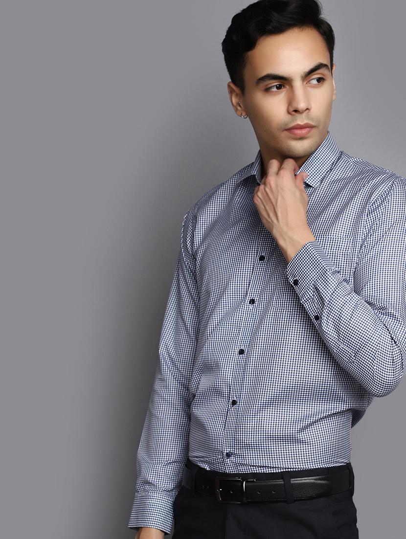 men navy blue regular fit checkered formal shirt - 20594906 - Standard Image - 2