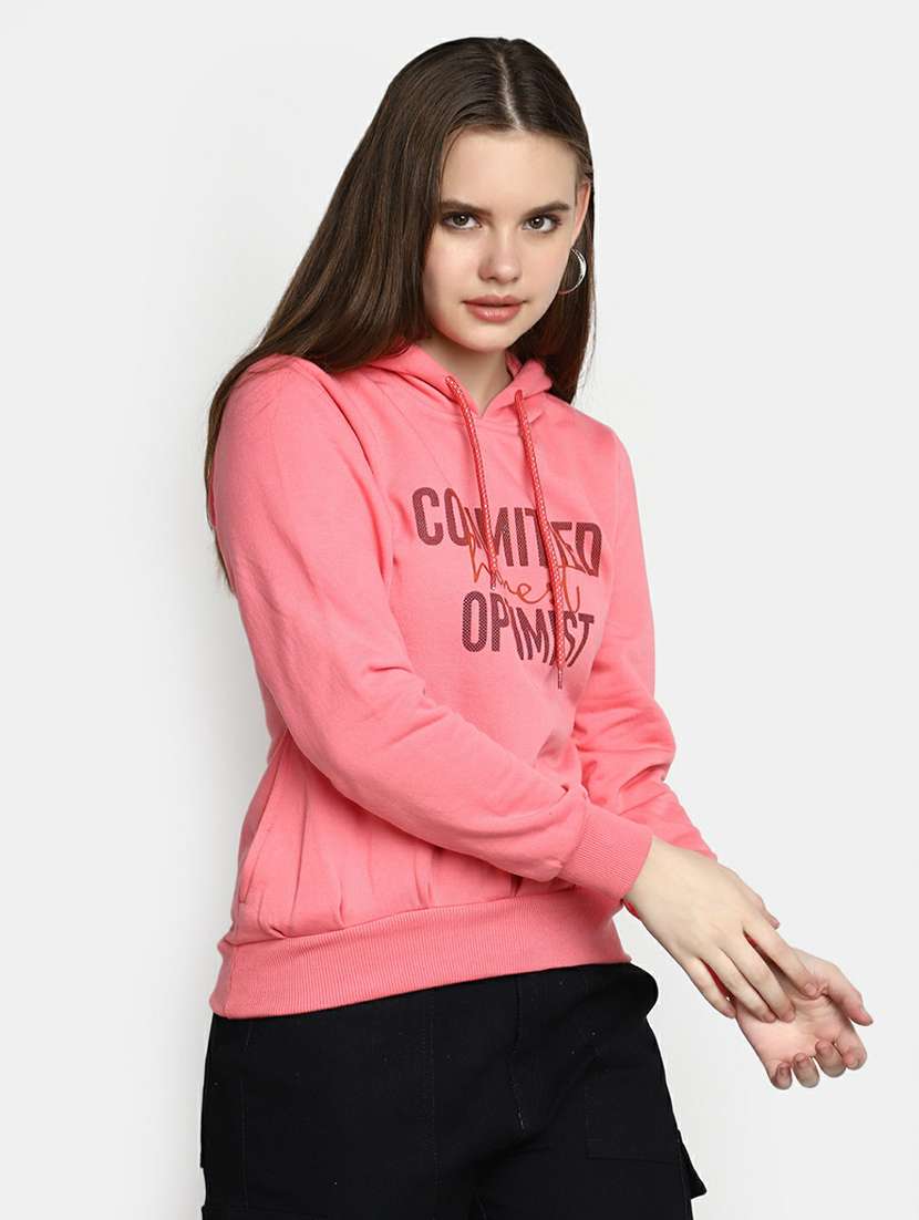 women typography print hooded sweatshirt - 20595040 -  Standard Image - 2