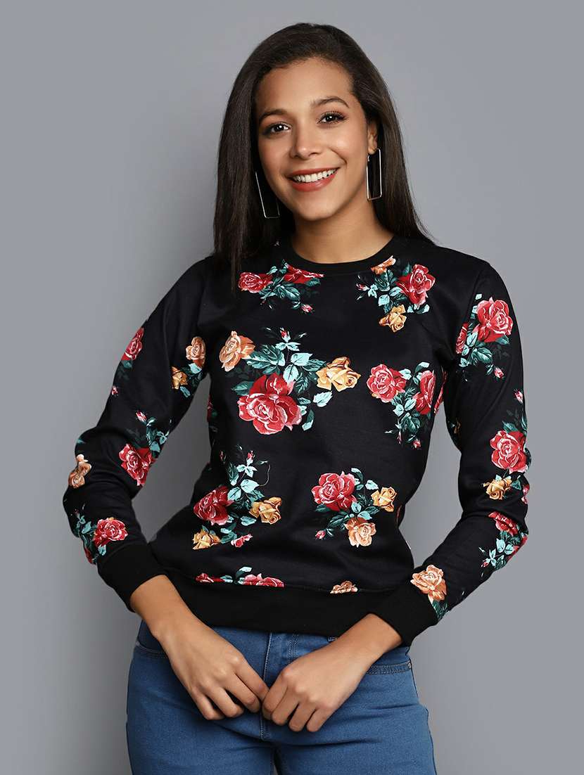 women alll over print crew neck sweatshirt