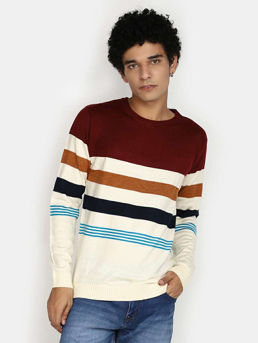 men striped long sleeve regular fit pullover 