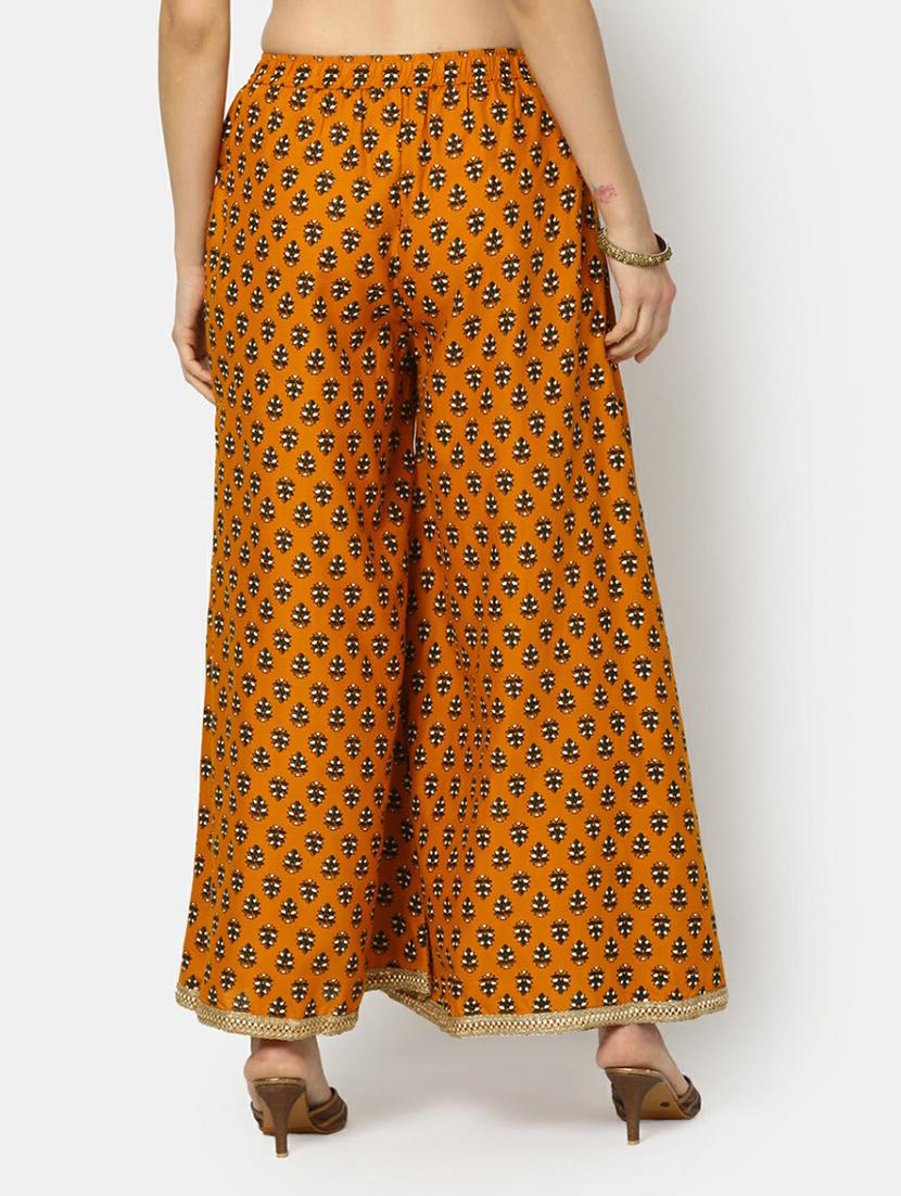 yellow printed rayon flared palazzo - 20595166 - Standard Image - 2