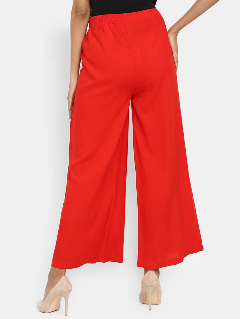 red solid rayon straight palazzo - 20595171 -  Standard Image - 2