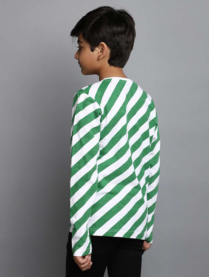 boys green striped full sleeve t-shirt - 20595217 -  Standard Image - 2