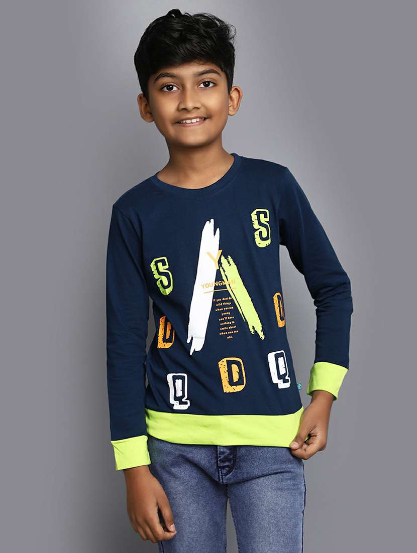 boys teal blue & lime printed t-shirt