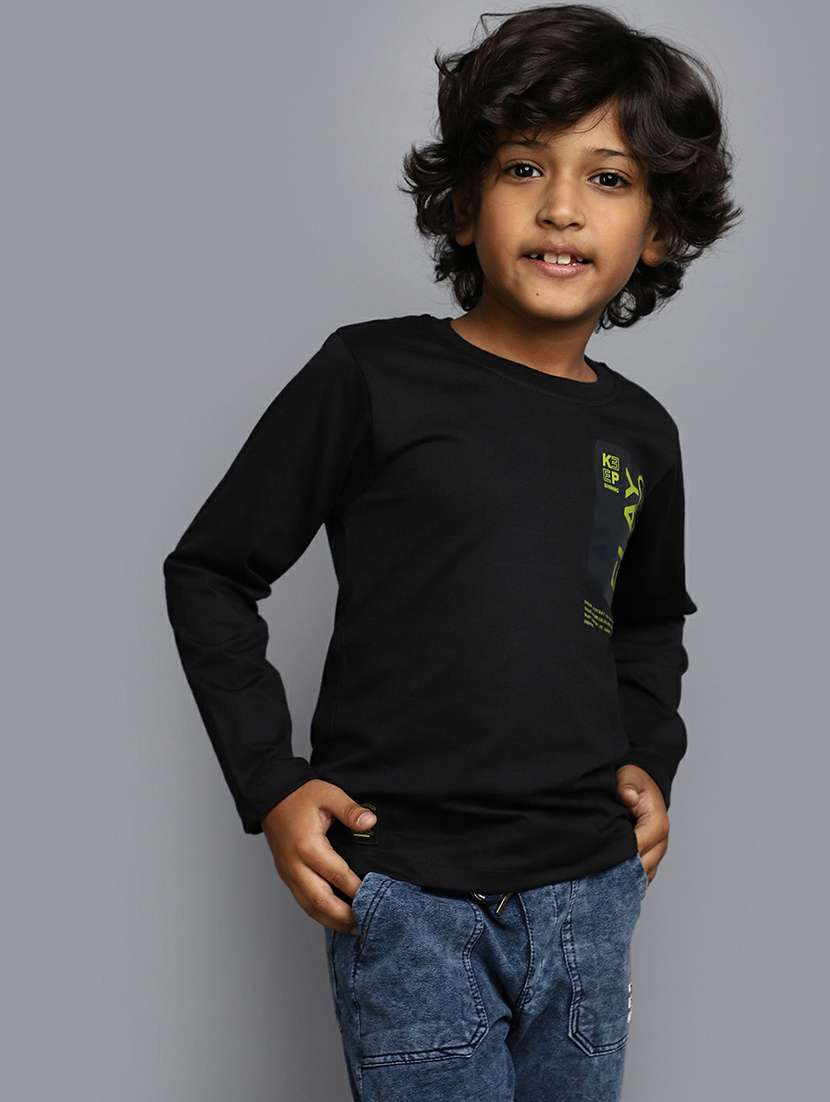 boys black full sleeve printed t-shirt - 20595251 -  Standard Image - 2