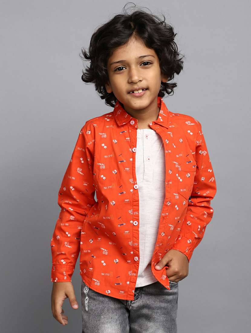 boys orange printed cotton shirt