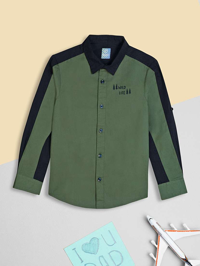 boys green color block shirt