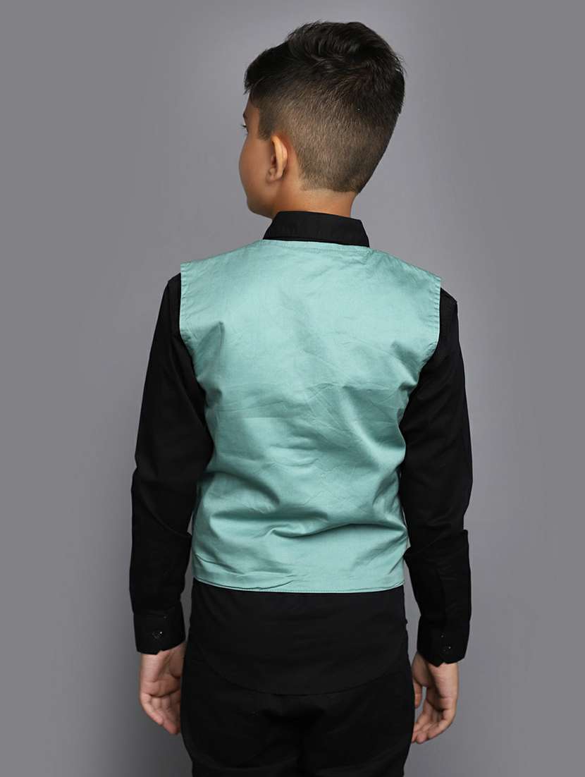 boys black shirt with green nehru jacket - 20595394 -  Standard Image - 2