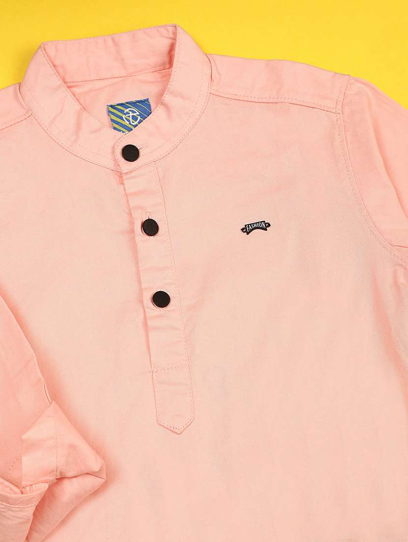 peach solid mandarin collar short kurta - 20595416 -  Standard Image - 2