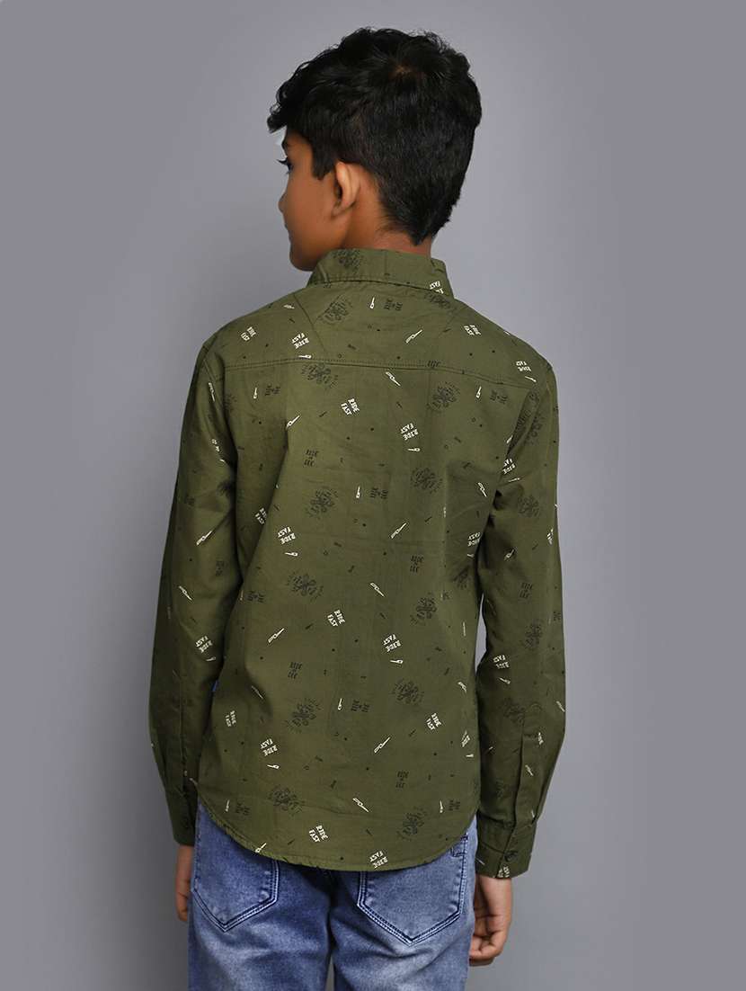 boys olive printed shirt - 20595431 -  Standard Image - 2