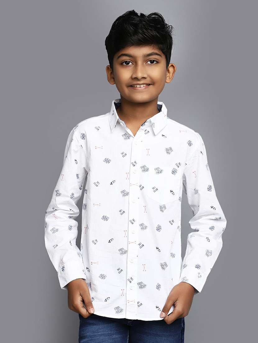 boys white printed shirt