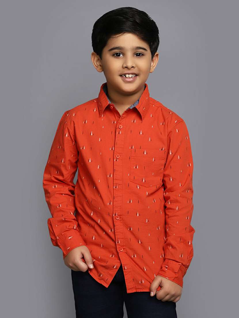 boys orange printed full sleeve shirt