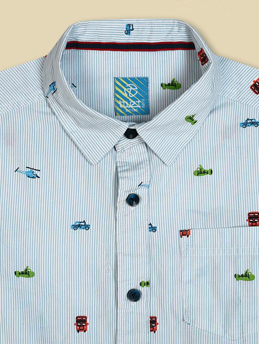 light blue & white printed cotton shirt - 20595456 - Standard Image - 2