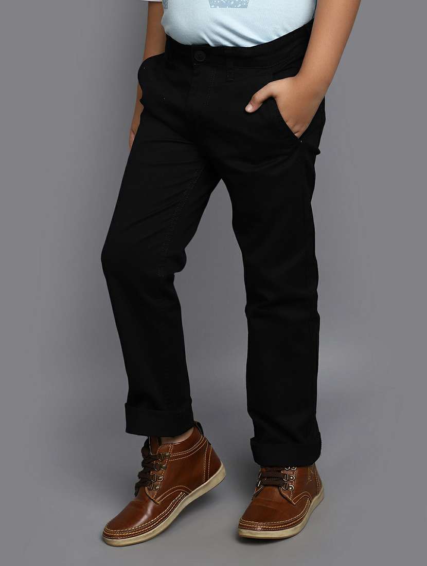 boys solid black chino trousers - 20595491 -  Standard Image - 2