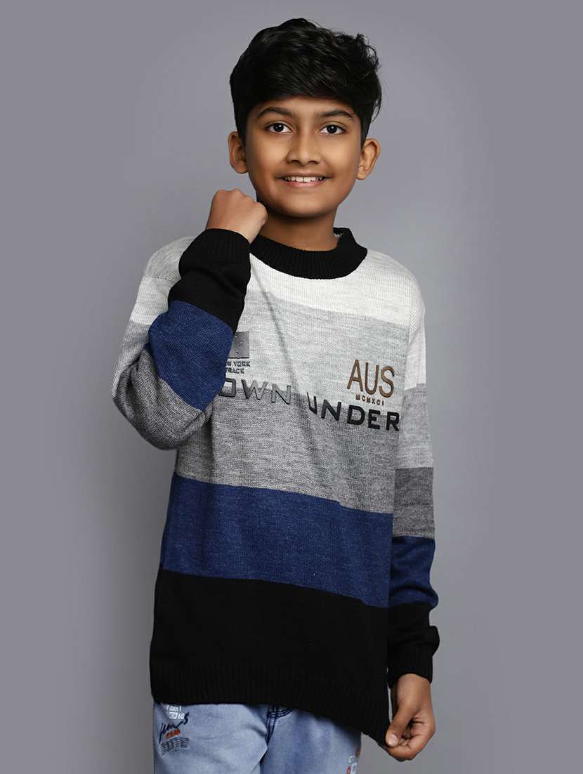 boys round neck color block full sleeve sweater