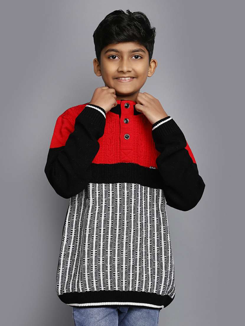 boys self design long sleeve sweater