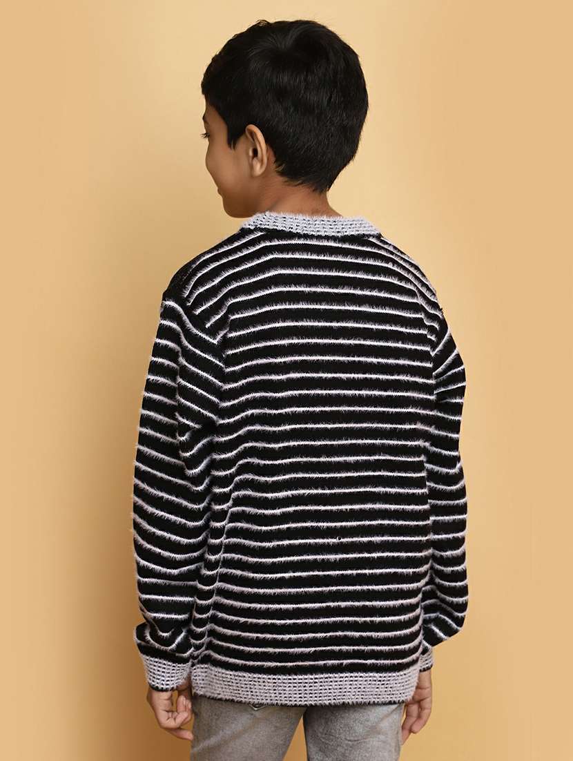 boys black & white self design sweater - 20595705 -  Standard Image - 2