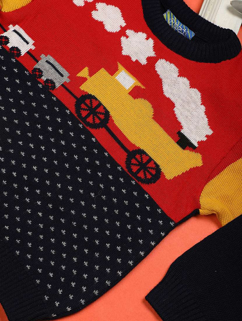 boys red printed round neck sweater - 20595718 -  Standard Image - 2