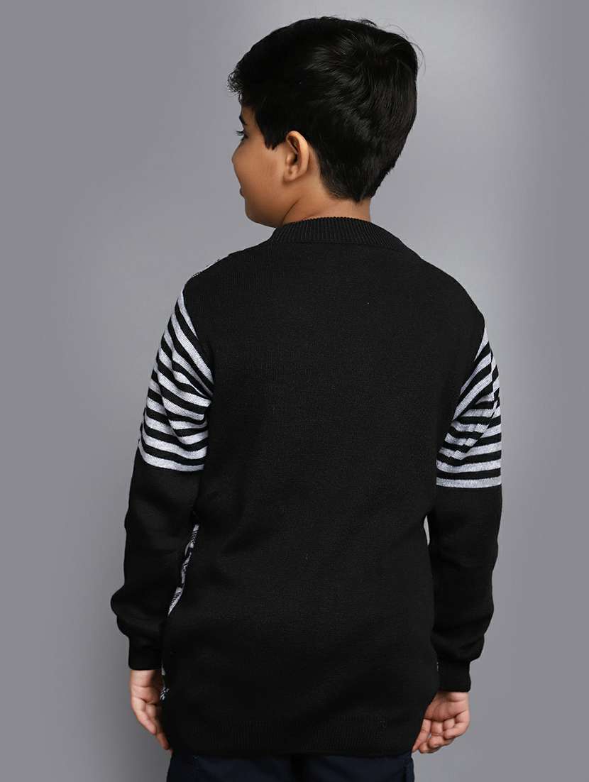 boys black printed round neck sweater - 20595734 -  Standard Image - 2