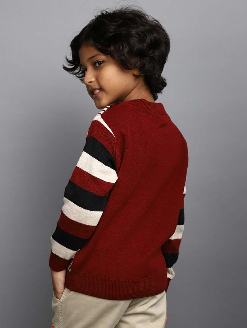 boys maroon striped full sleeve sweater - 20595737 -  Standard Image - 2