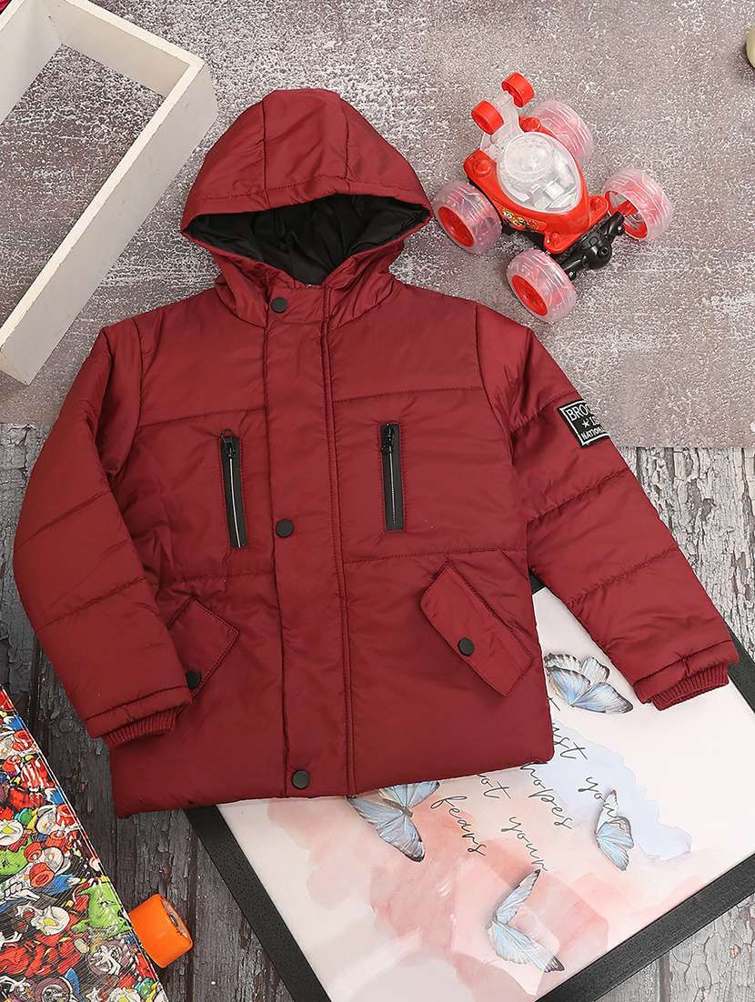 maroon solid full sleeve quilted jacket