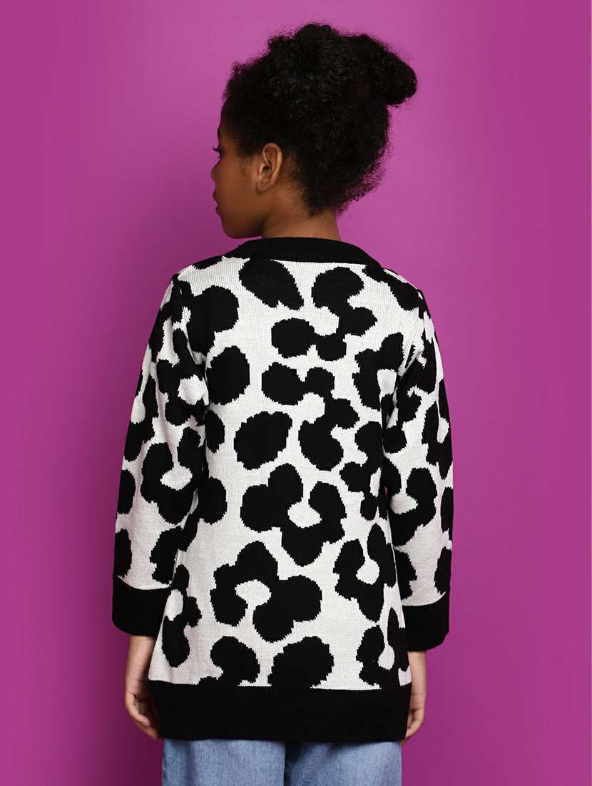 girls self design black & white sweater - 20595958 -  Standard Image - 2