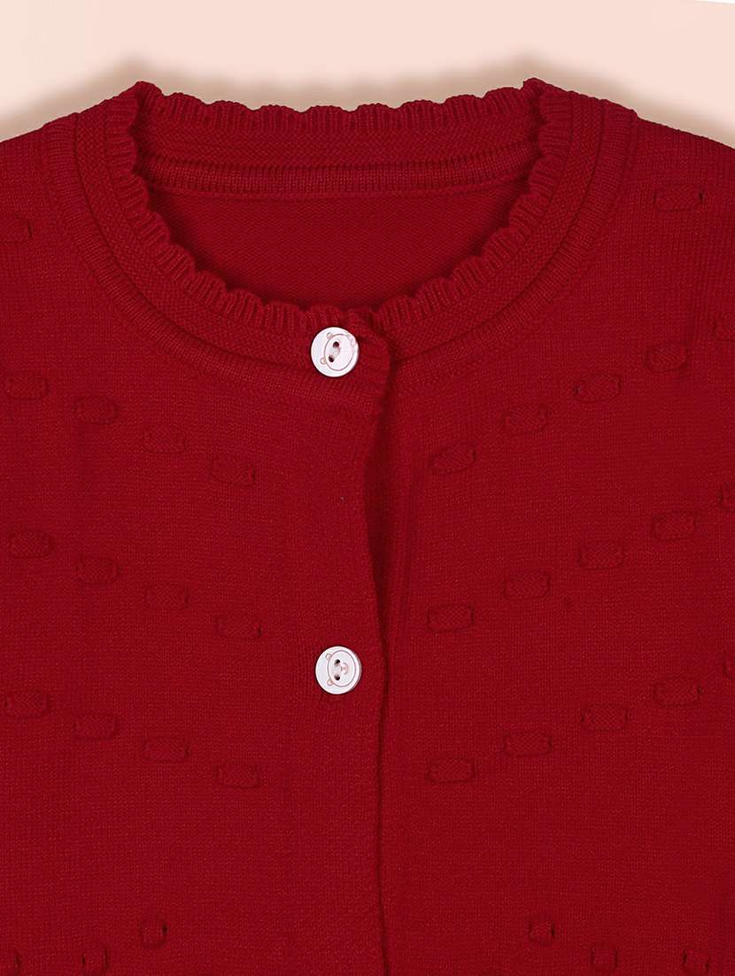 girls self design red cardigan - 20595959 -  Standard Image - 2