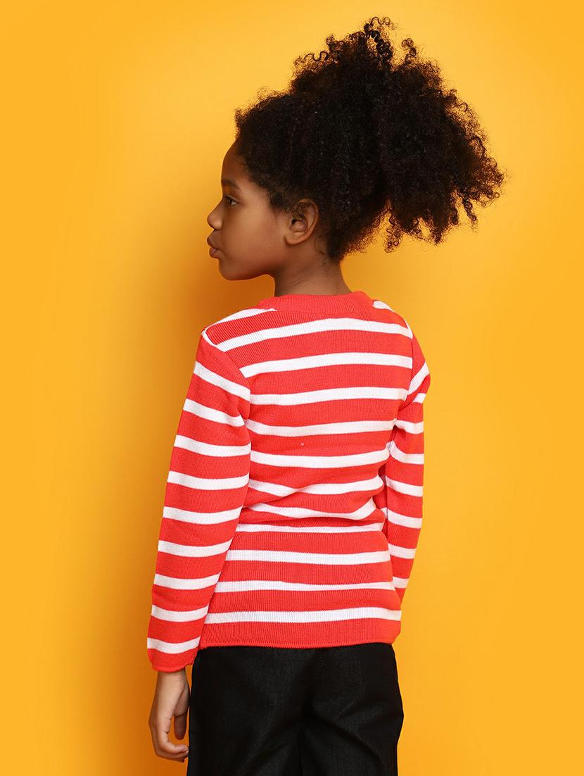 girls coral red & white striped sweater - 20595965 - Standard Image - 2