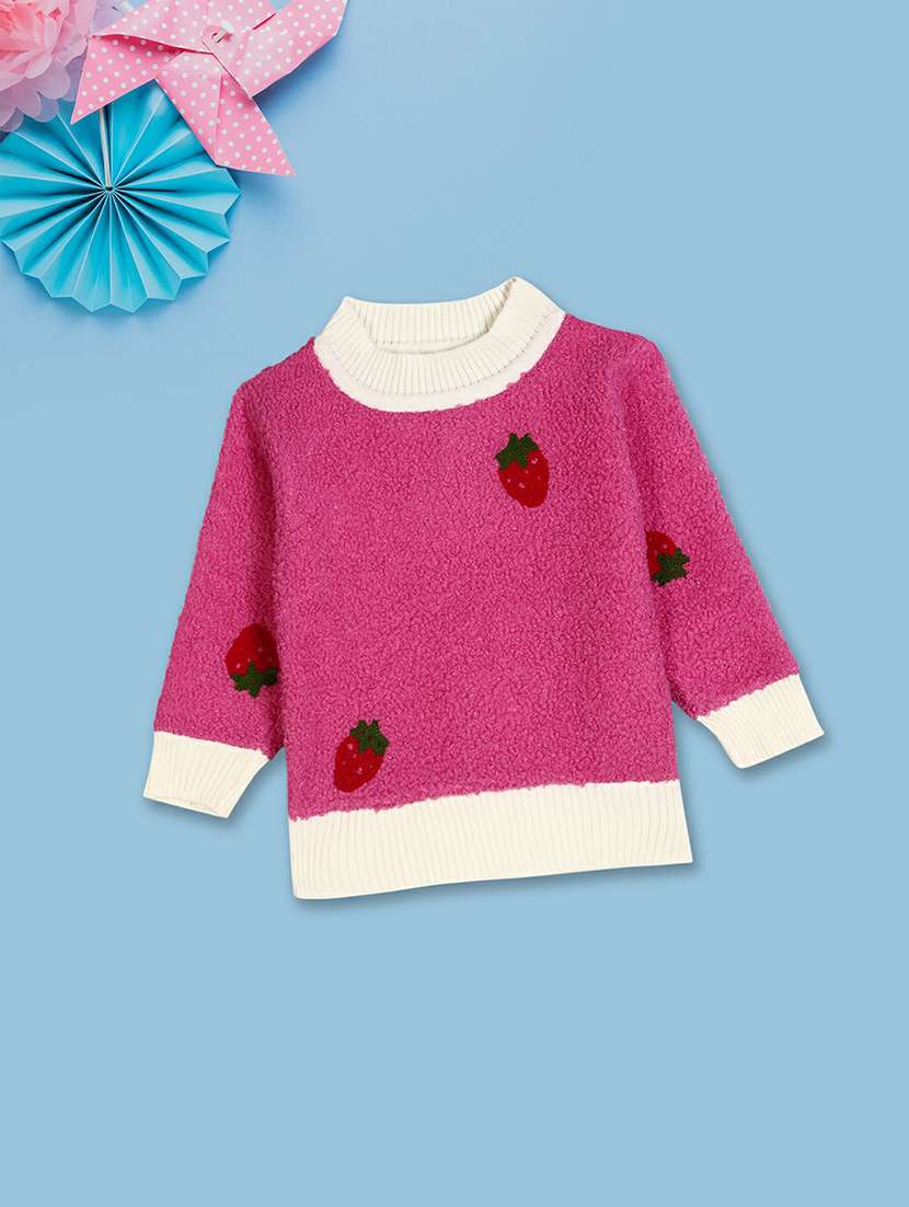 kids pink knitted detailed sweater