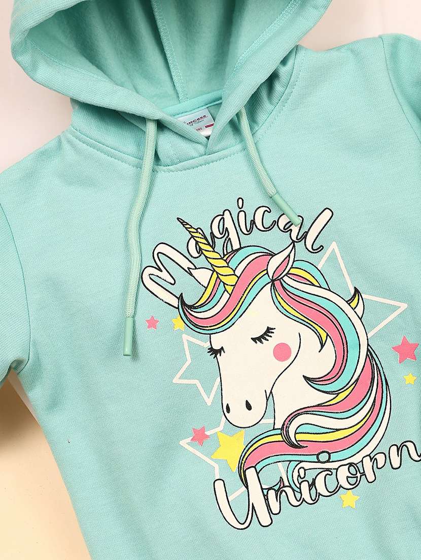 girls green graphic printed hooded sweatshirt - 20596041 -  Standard Image - 2