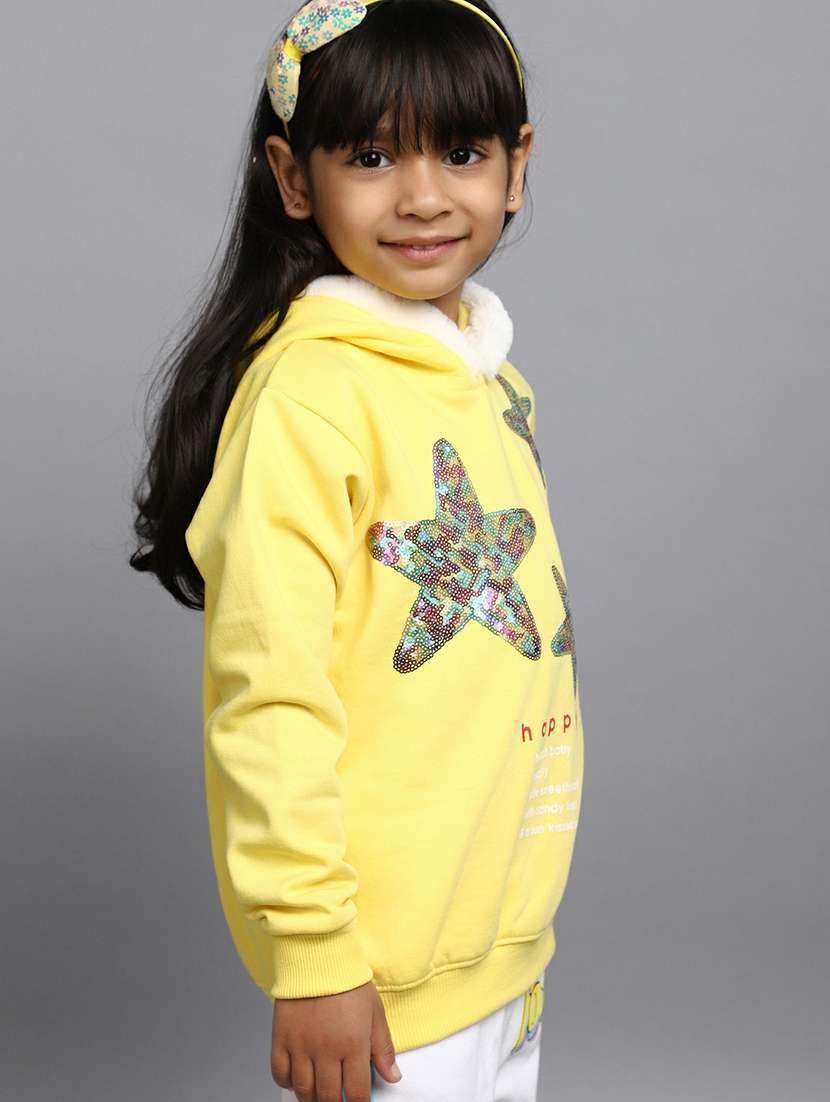 girls yellow sequined hooded sweatshirt - 20596054 - Standard Image - 2