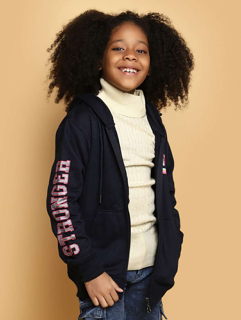 kids navy blue placement printed zipper sweatshirt - 20596070 -  Standard Image - 2