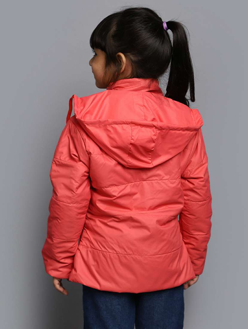 girls orange solid quilted jacket - 20596087 -  Standard Image - 2