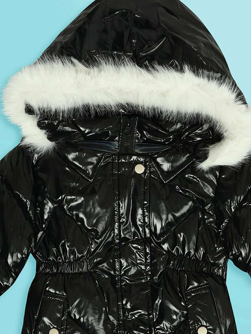 girls black solid quilted jacket - 20596095 -  Standard Image - 2