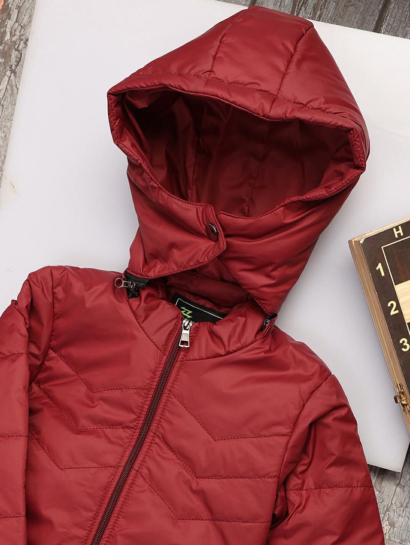 girls maroon solid quilted jacket - 20596101 - Standard Image - 2