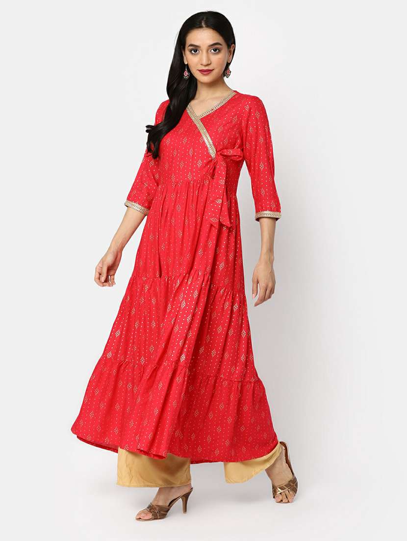 women red printed knot detailed ethnic dress - 20596110 -  Standard Image - 2