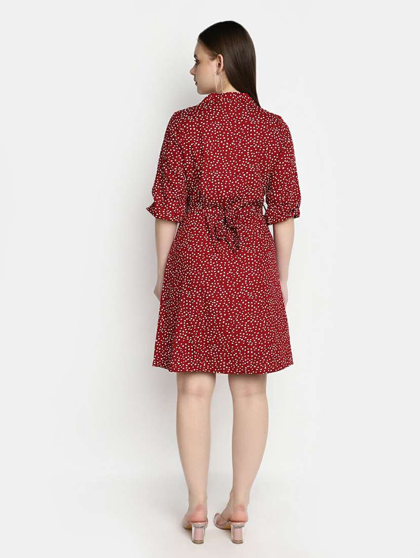 women maroon polka dots printed dress - 20596111 -  Standard Image - 2