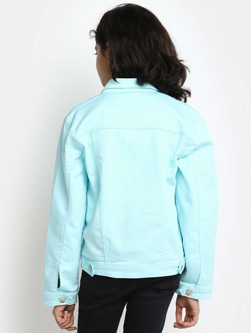 girls blue cotton regular solid jacket - 20596129 - Standard Image - 2