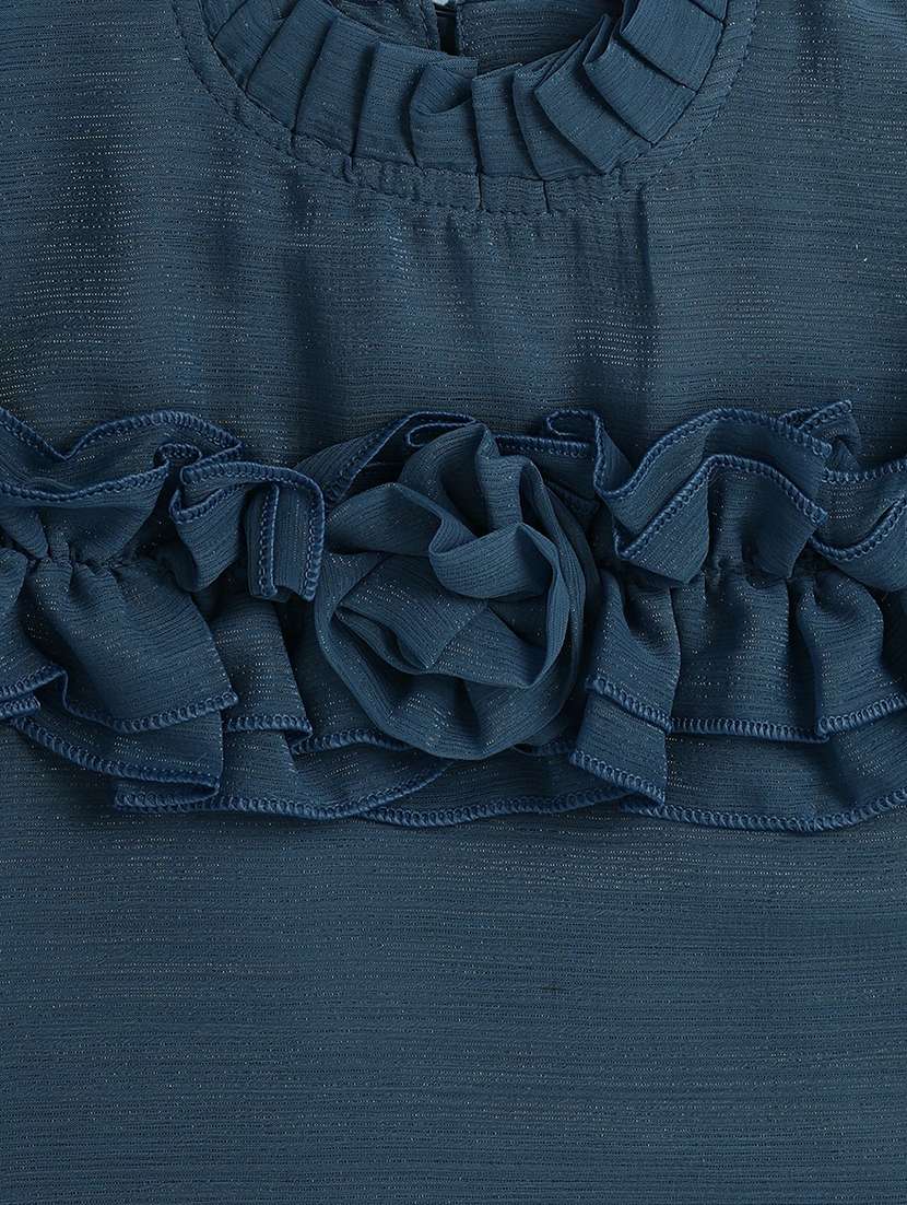 kids blue self design ruffle detailed top - 20596131 -  Standard Image - 2