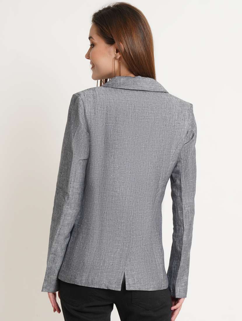 women grey solid formal blazer - 20596143 - Standard Image - 2