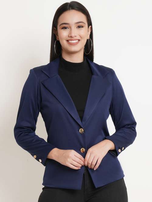 navy blue solid formal blazer - 20596144 - Standard Image - 0