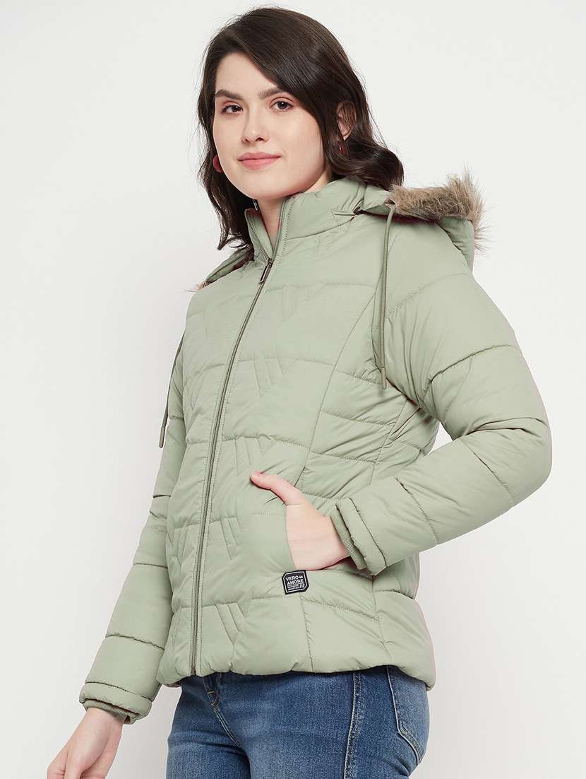 women sea green solid quilted jacket - 20596159 -  Standard Image - 2