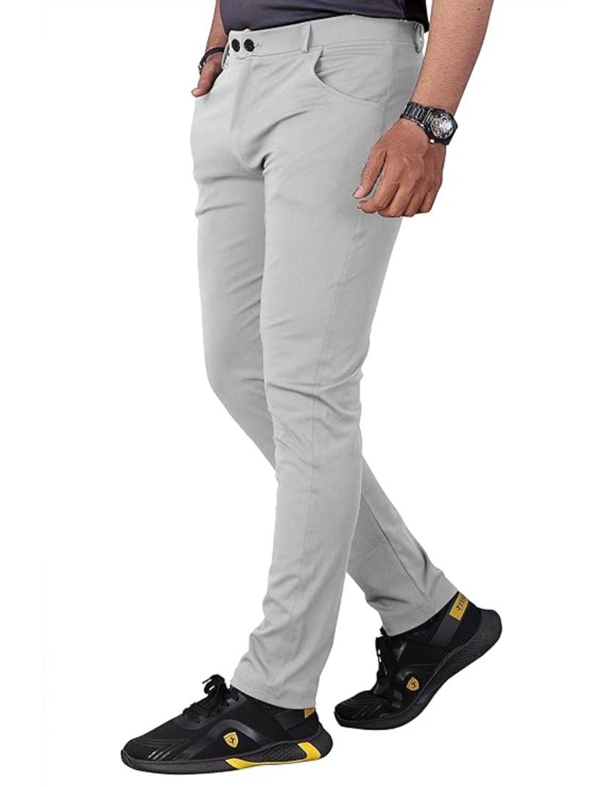 men solid grey flat front casual trouser - 20596668 - Standard Image - 2
