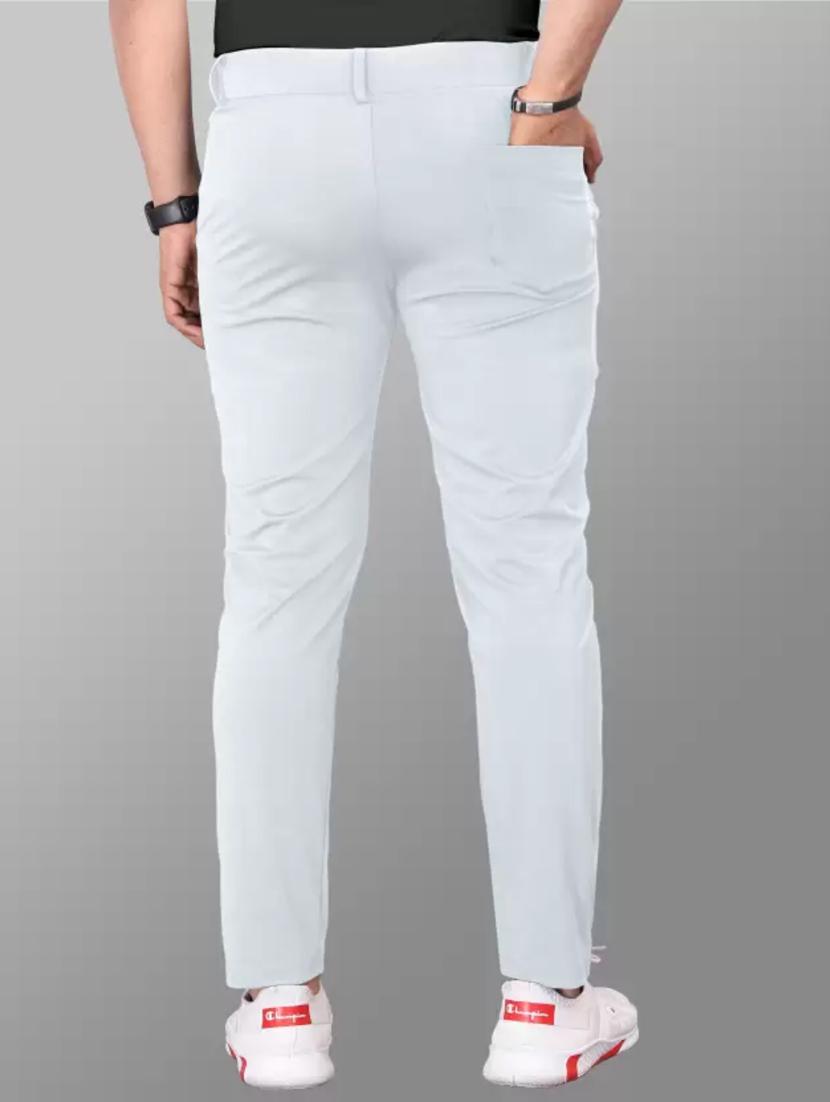 men solid white flat front casual trouser - 20596671 - Standard Image - 2