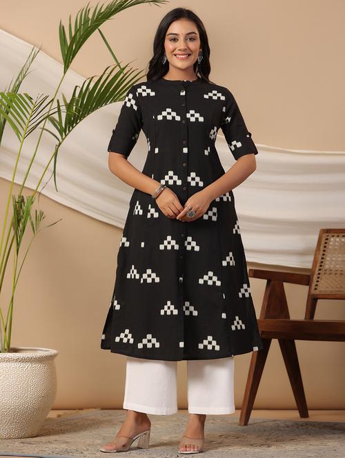 black cotton aline kurta - 20596740 -  Standard Image - 0