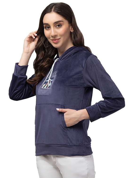 women blue typographic hooded sweatshirt - 20596787 - Standard Image - 2