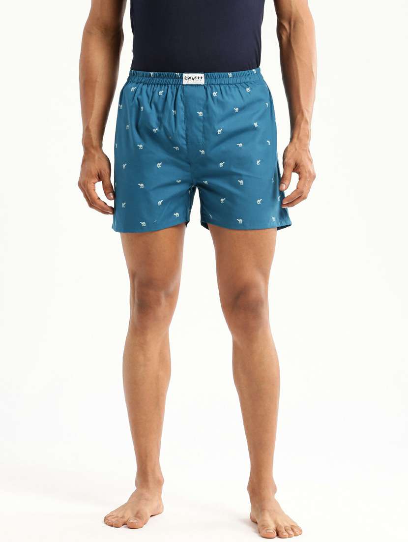 dark blue micro printed cotton blend boxer