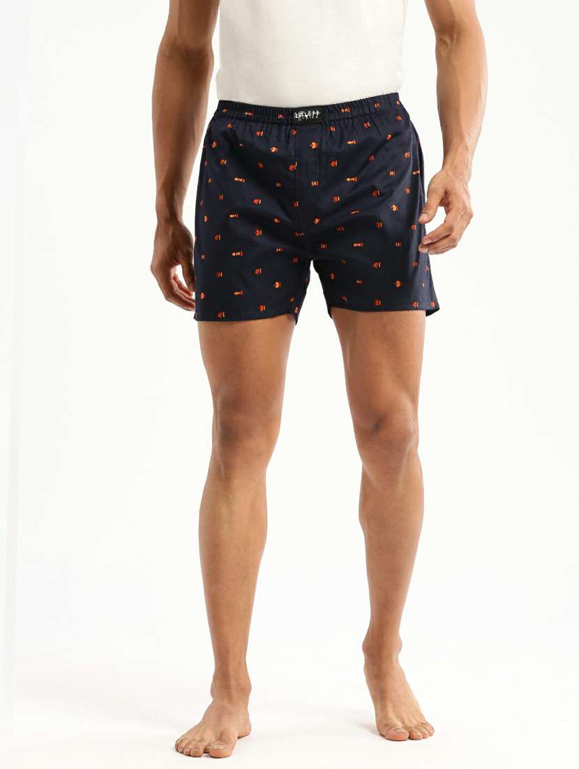 navy blue micro prints cotton blend boxer