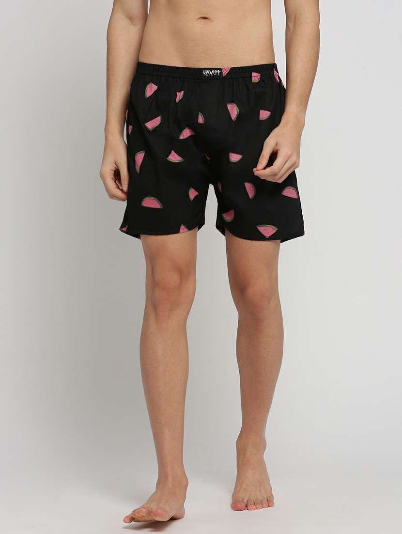 black quirky printed cotton blend boxer
